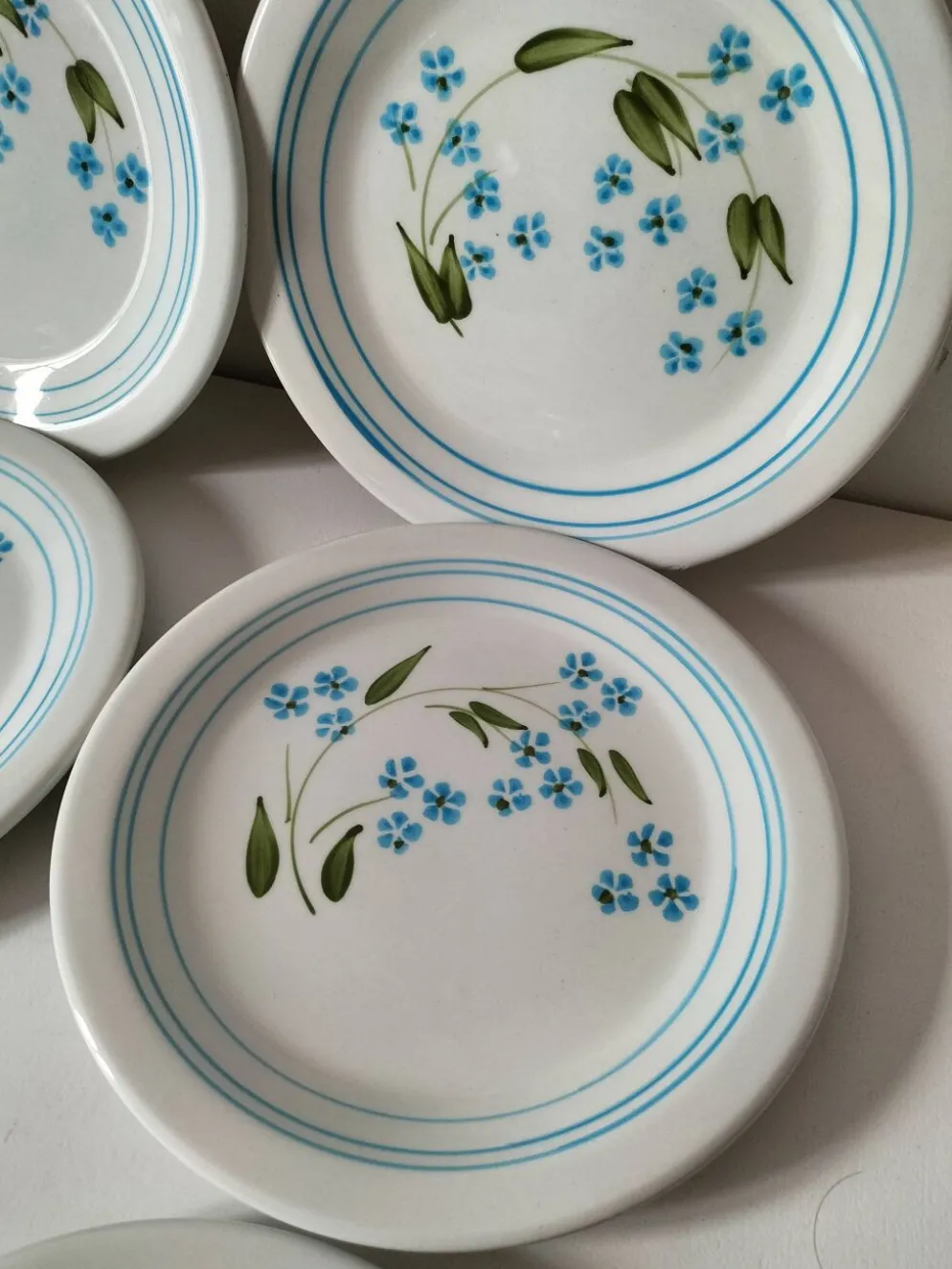 6 assiettes à dessert vintage Quadrifoglio italiennes décor myosotis