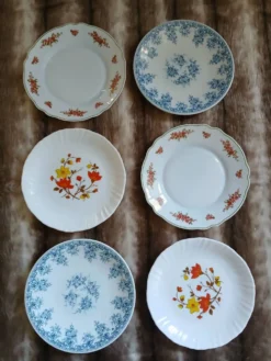 6 assiettes à dessert vintages en Arcopal