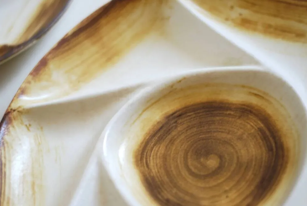 Assiettes divisées en grès vintage Français peint à la main « Longchamp »