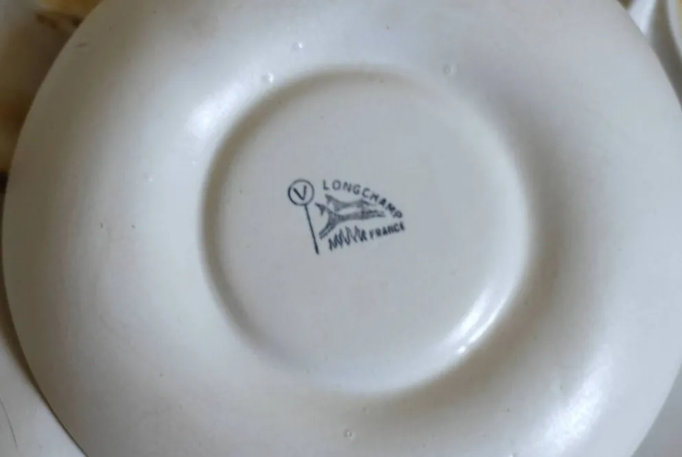 Assiettes divisées en grès vintage Français peint à la main « Longchamp »