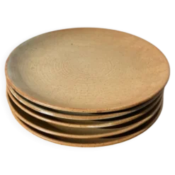 5 assiettes en dessert en grès beige