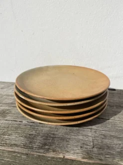 5 assiettes en dessert en grès beige