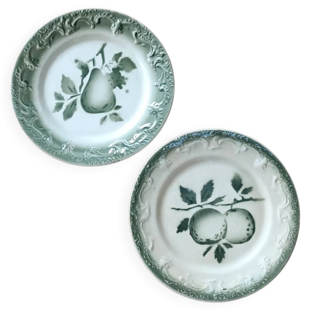 2 assiettes en faïence fine de Pexonne décor Pomme Poire