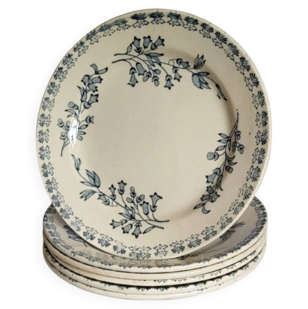 6 assiettes en faïence, Grigny — modèle " Muguet "