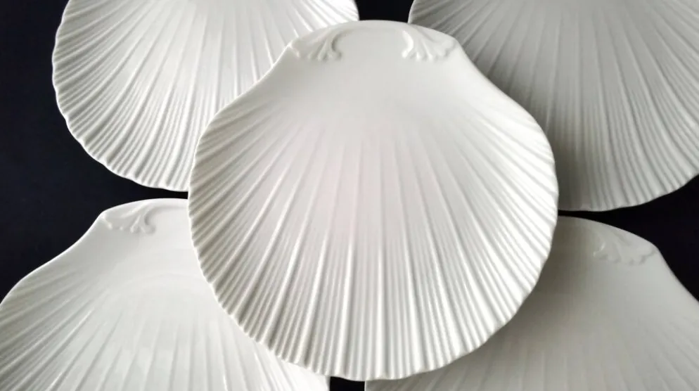 5 Assiettes en forme de coquilles St Jacques en Porcelaine de Limoges