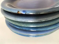 6 assiettes en grès émaillé – bleu cobalt & turquoise