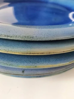 6 assiettes en grès émaillé – bleu cobalt & turquoise