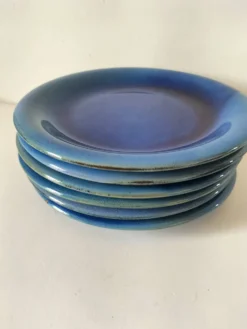 6 assiettes en grès émaillé – bleu cobalt & turquoise
