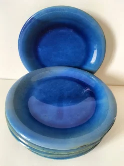 6 assiettes en grès émaillé – bleu cobalt & turquoise
