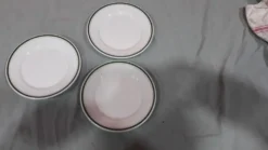 3 assiettes en porcelaine blanche et liseré vert
