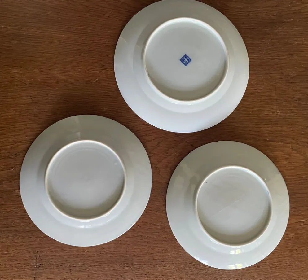 Assiettes en porcelaine d’Asie à décor de dragons bleus