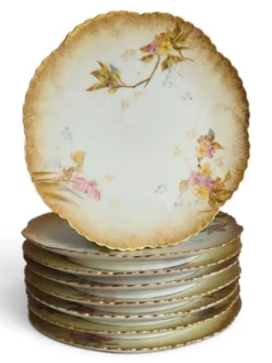 8 assiettes en porcelaine de Limoges, Martial Redon / Art Nouveau