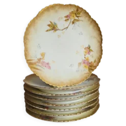 8 assiettes en porcelaine de Limoges, Martial Redon / Art Nouveau