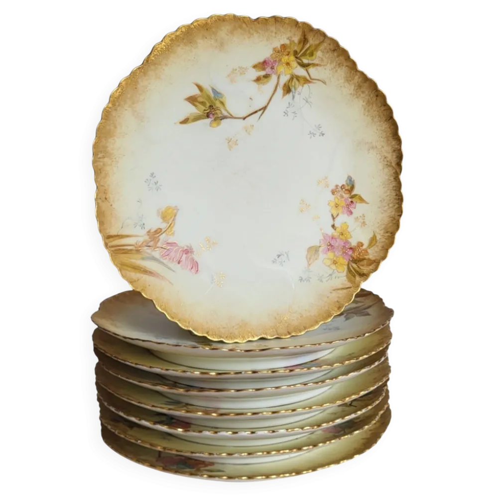8 assiettes en porcelaine de Limoges, Martial Redon / Art Nouveau