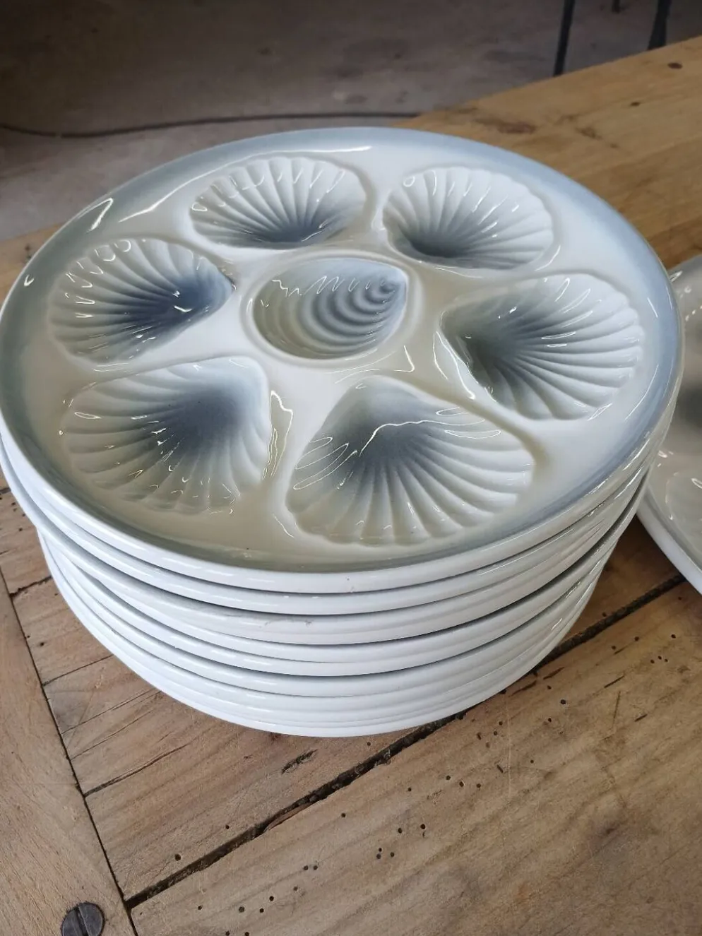 11 assiettes et 1 plat à huitres Moulin des Loups