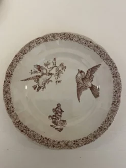 5 Assiettes faïence de Pexonne 19 ème siècle -Décor oiseaux insectes fleurs