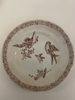 5 Assiettes faïence de Pexonne 19 ème siècle -Décor oiseaux insectes fleurs