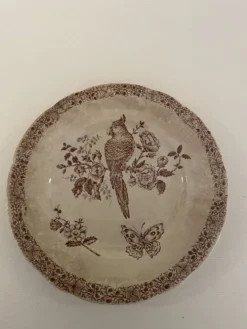 5 Assiettes faïence de Pexonne 19 ème siècle -Décor oiseaux insectes fleurs