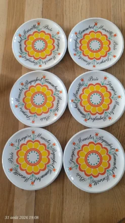 6 assiettes à fromage rétro