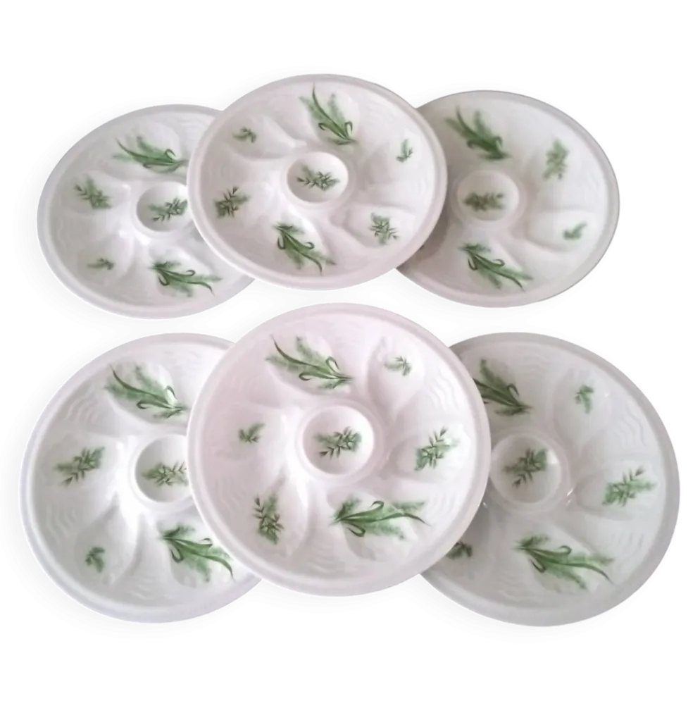 6 Assiettes à huitres en porcelaine de Limoges
