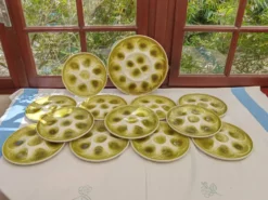 12 assiettes à huitres et plat Moulin des loups