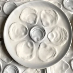 12 assiettes à huitres Saint Amand bleu ciel et blanc