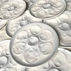 12 assiettes à huitres Saint Amand bleu ciel et blanc