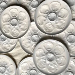 12 assiettes à huitres Saint Amand bleu ciel et blanc
