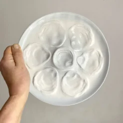 12 assiettes à huitres Saint Amand bleu ciel et blanc