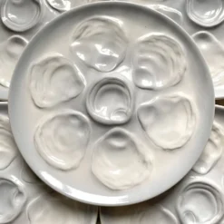 12 assiettes à huitres Saint Amand bleu ciel et blanc