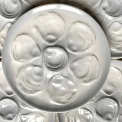 12 assiettes à huitres Saint Amand bleu ciel et blanc