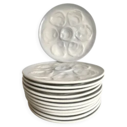 12 assiettes à huitres Saint Amand bleu ciel et blanc