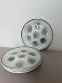 4 assiettes à huitres vintage Moulin des Loups en porcelaine