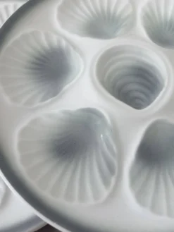4 assiettes à huitres vintage Moulin des Loups en porcelaine