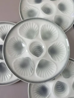 4 assiettes à huitres vintage Moulin des Loups en porcelaine
