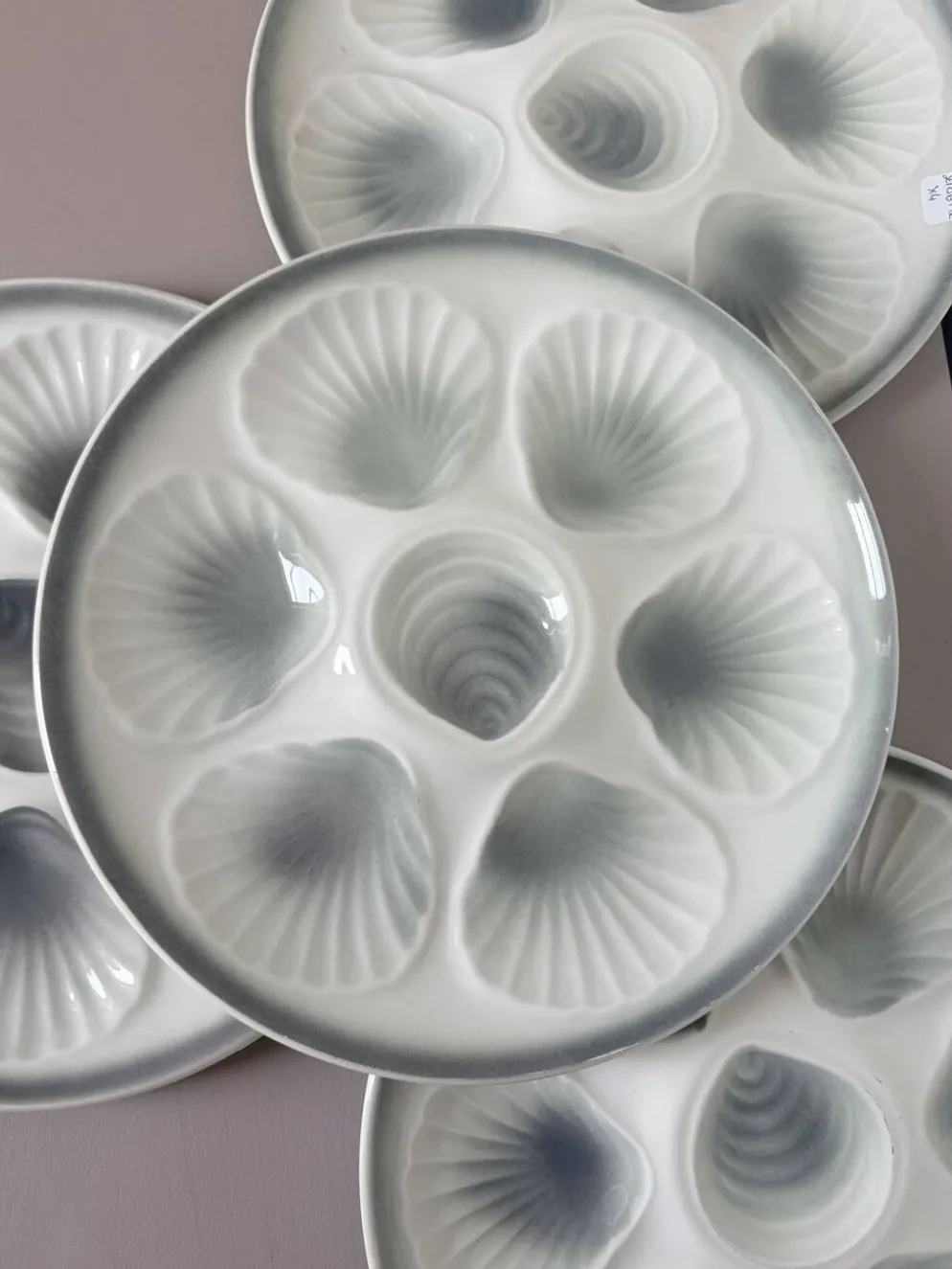 4 assiettes à huitres vintage Moulin des Loups en porcelaine