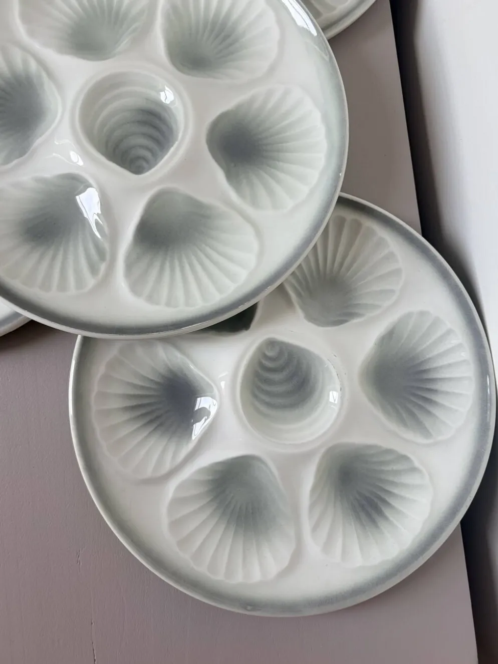 4 assiettes à huitres vintage Moulin des Loups en porcelaine
