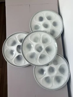 4 assiettes à huitres vintage Moulin des Loups en porcelaine