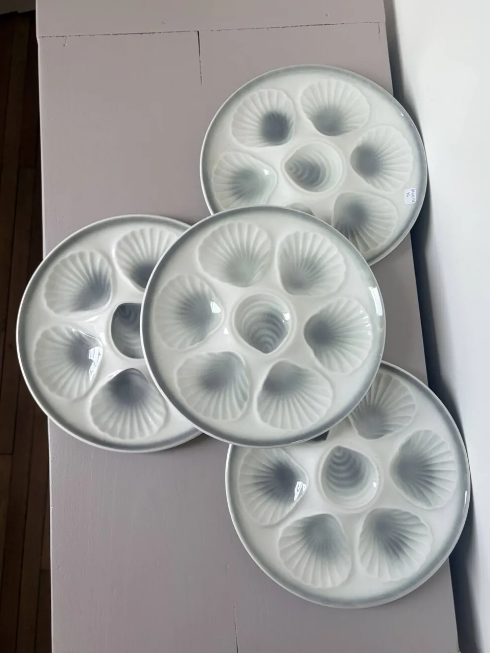 4 assiettes à huitres vintage Moulin des Loups en porcelaine
