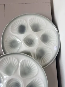 4 assiettes à huitres vintage Moulin des Loups en porcelaine