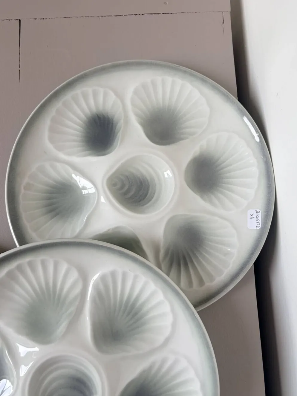4 assiettes à huitres vintage Moulin des Loups en porcelaine