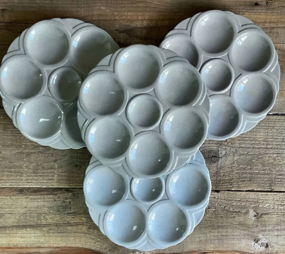 4 assiettes à huîtres art déco digoin sarreguemines