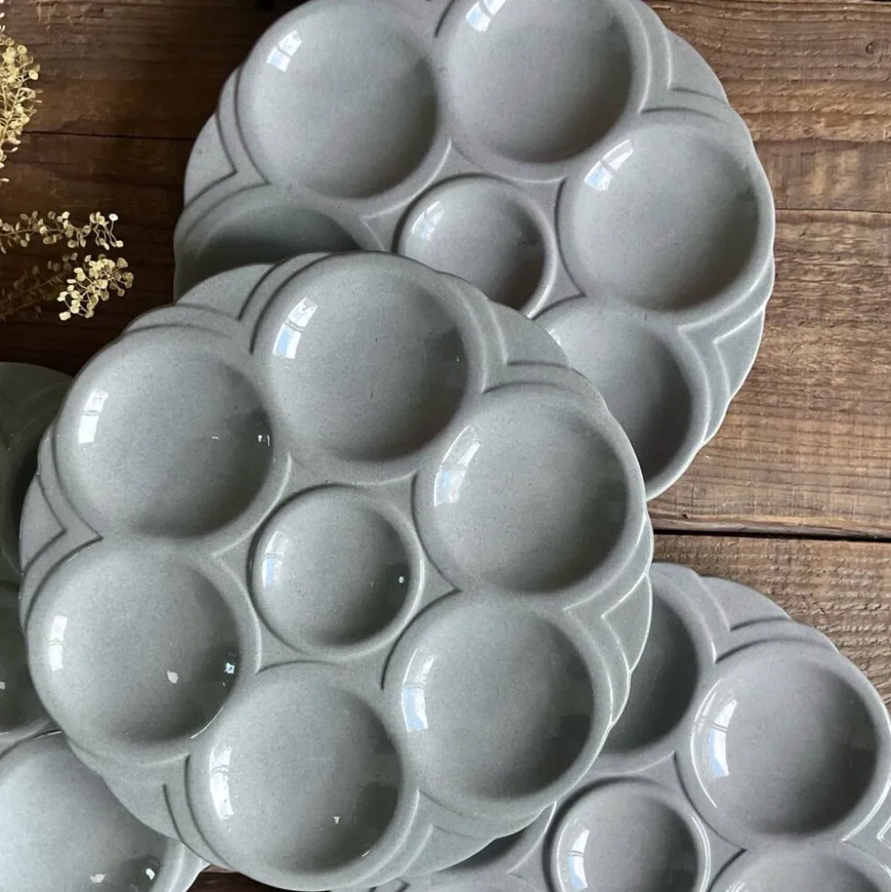 4 assiettes à huîtres art déco digoin sarreguemines