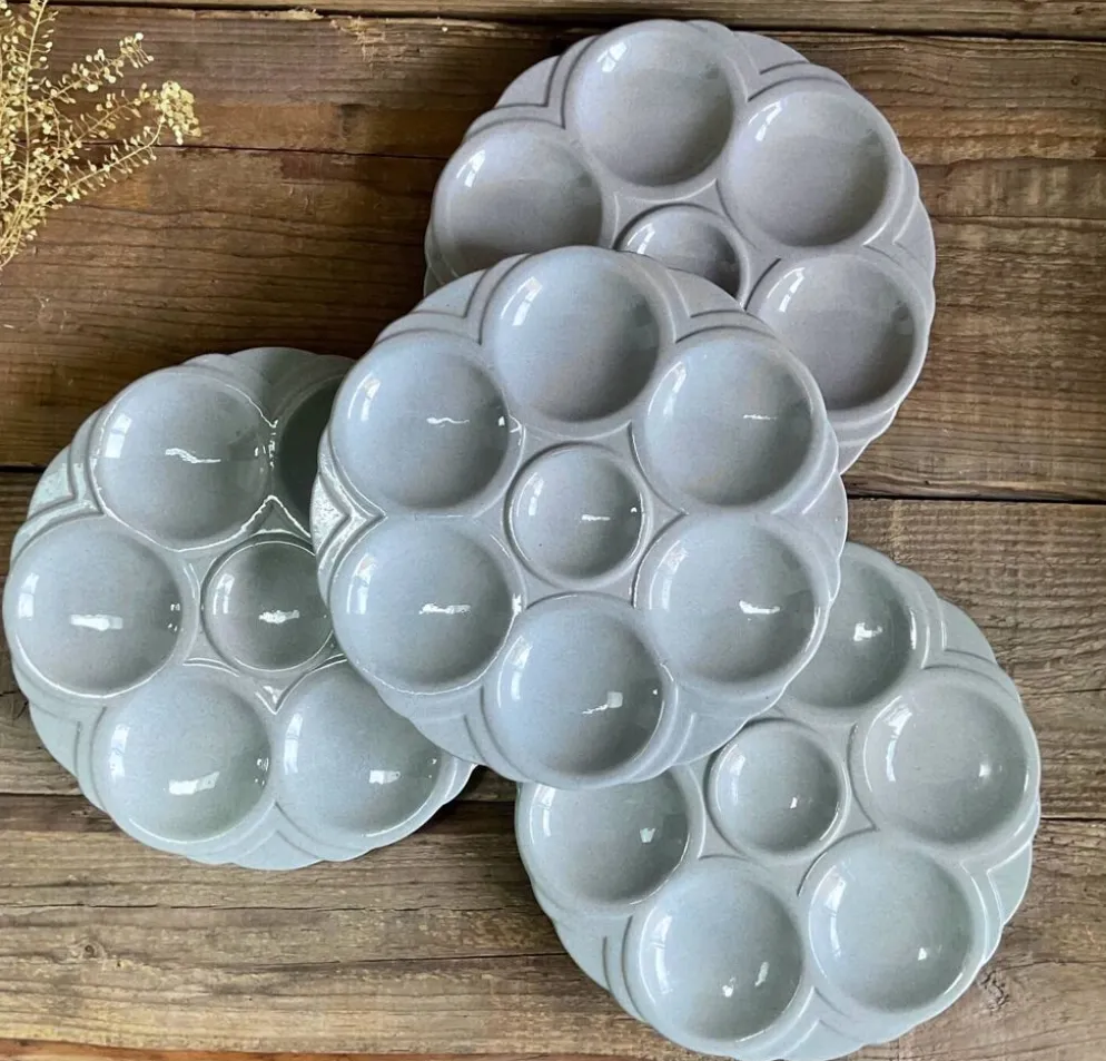 4 assiettes à huîtres art déco digoin sarreguemines