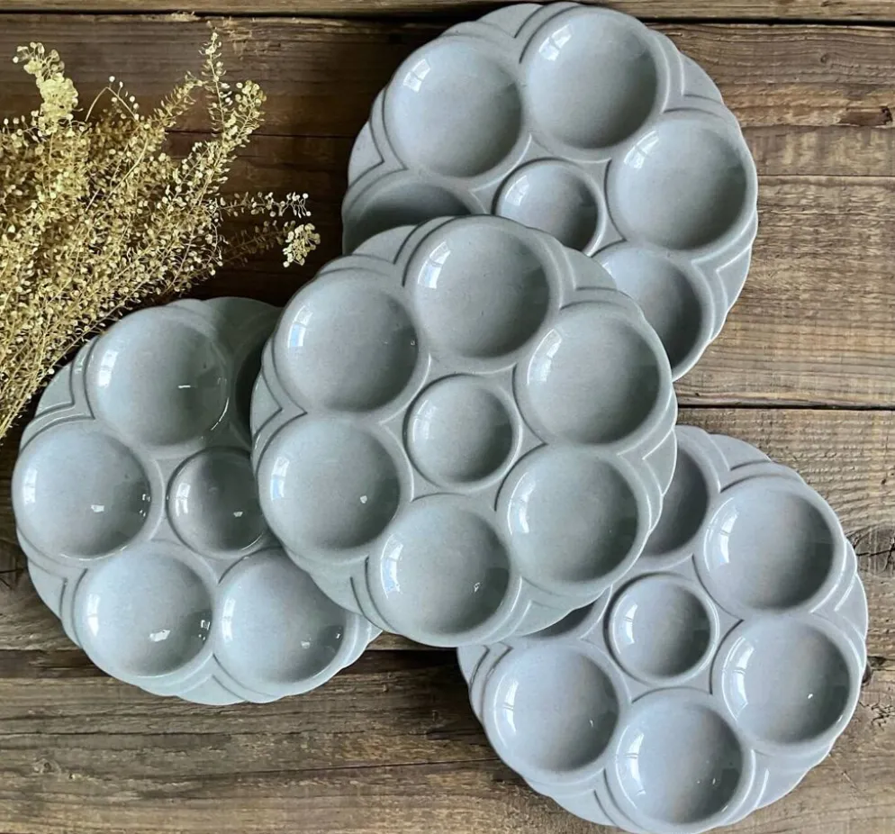 4 assiettes à huîtres art déco digoin sarreguemines