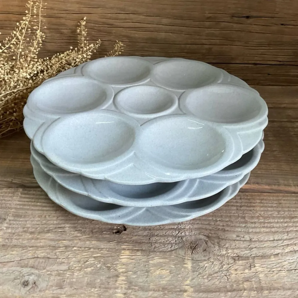 3 assiettes à huîtres Art Déco Digoin Sarreguemines