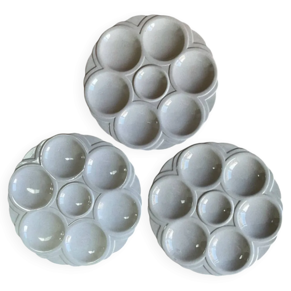 3 assiettes à huîtres Art Déco Digoin Sarreguemines