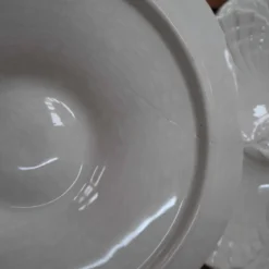 4 Assiettes à huîtres blanc cassé vintage Sarreguemines 60's