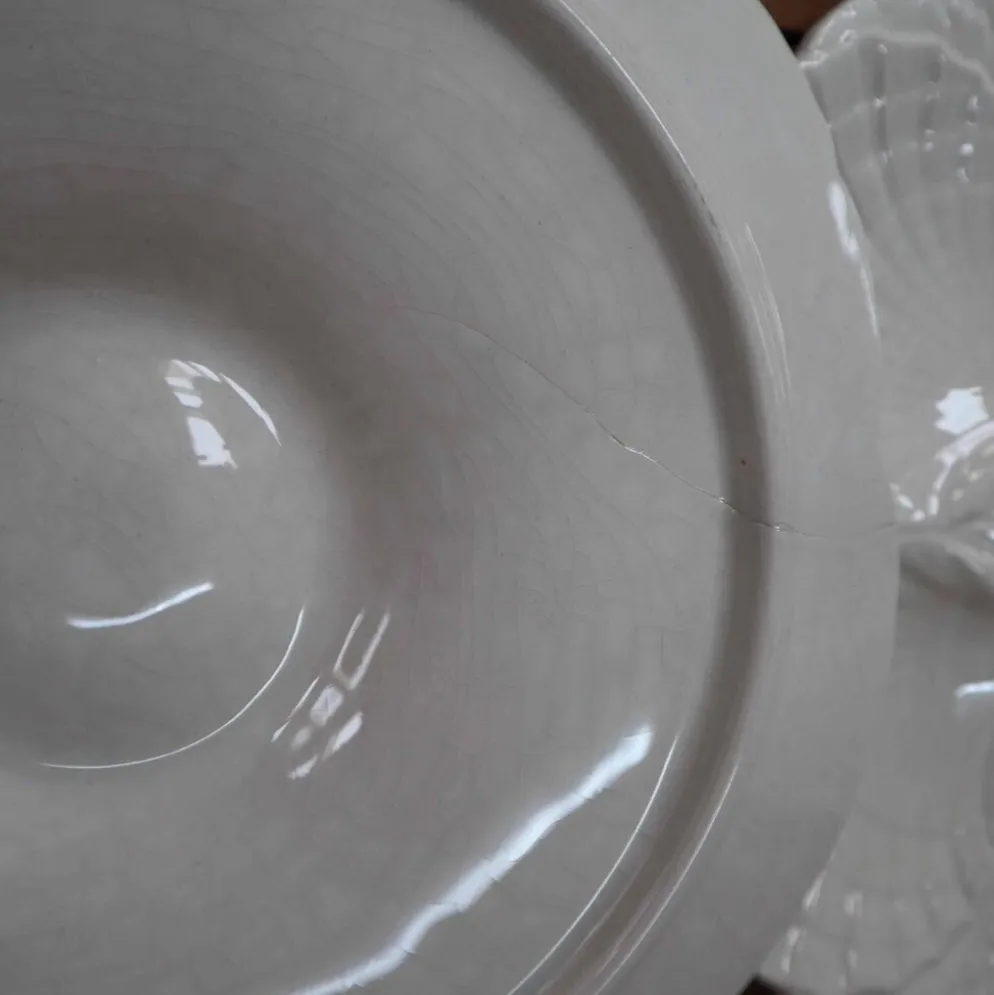 4 Assiettes à huîtres blanc cassé vintage Sarreguemines 60's