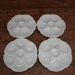 4 Assiettes à huîtres blanc cassé vintage Sarreguemines 60's